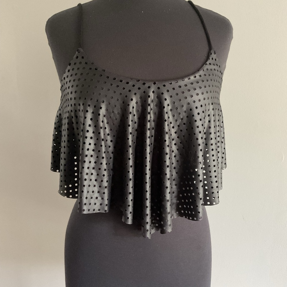 Black Sleeveless Ruffle Top